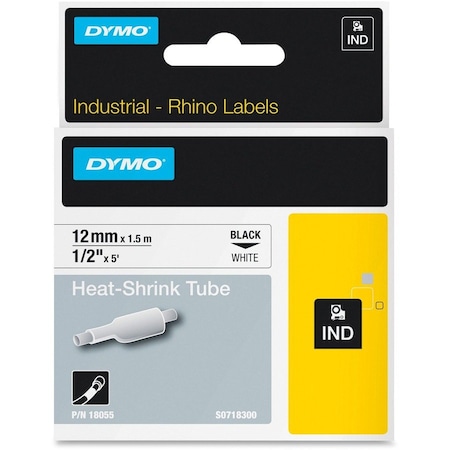 Dymo Heat Shrink Label, 3:1 I.D. Shrink Ratio, White, 5 ft 18055