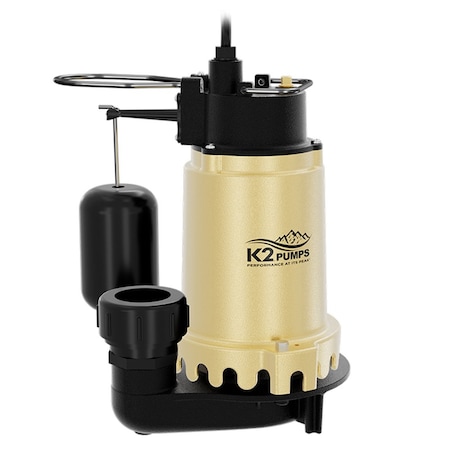K2 Pumps 1/3 HP Vertical sump w/Snap Action Switch, Quick Connect Fitting SPI03302K