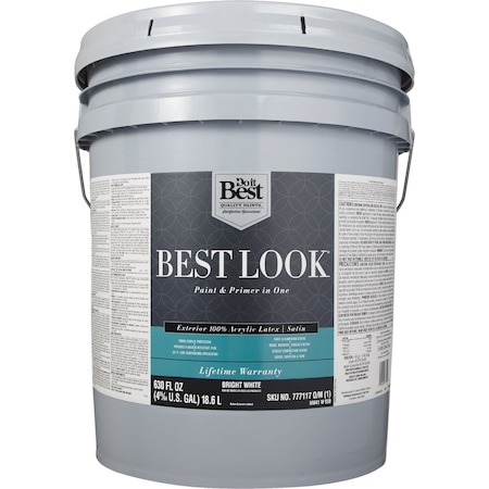 Do It Best 100% Acrylic Latex Premium Paint & Primer In One Satin Exterior House Paint Bright Wht 5 Gal. HW41W0950-20