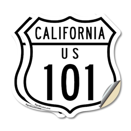Signmission California Route Marker Shield Sign Us 1, 4 inch X 4 inch, Vinyl Decal, 2PK SHI-D-2PACK-4-370