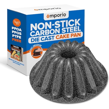 Emporio Kitchen Baking Pan Two-Layered Nonstick Gray Marble Coating Al. Fluted Cake Pans Oven Safe Up To 450 DegF EMPKBTP138