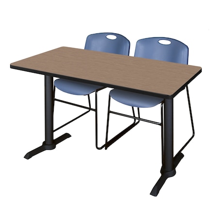 Regency Cain T-Base Training Seminar Table W/ 2 Zeng Stack Chairs, 48 in W, 24 in L, Noble Oak MTRCT4824NO44BE