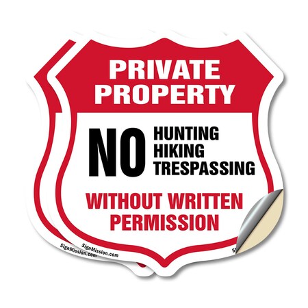 Signmission Private Property Shield Sign No Hunting, 4 inch X 4 inch, Vinyl Decal, 2PK SHI-D-2PACK-4-445