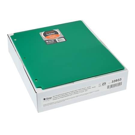 C-Line Products Two-Pocket Heavyweight Poly Portfolio Folder with Three-Hole Punch, Green, 25PK 33933