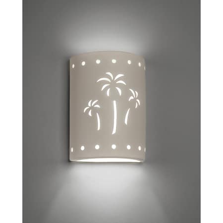 Luxury Lighting Mirage Flats 13 in Tall Ceramic Outdoor Wall Light, Palm Tree Cutouts, Paintable White Bisque Finish 102-22B-W-ud-7-17