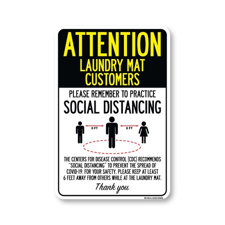 Signmission Public Safety, Laundry Mat Customers Practice Social Distancing, 18in X 12in, OS-NS-A-1218-25362 OS-NS-A-1218-25362