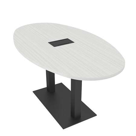 Skutchi Designs Boval Conference Table With Power, 36 in W, 72 in L, White HAR-BOVL-36X72-DOU.BK-WA7976-EBLK