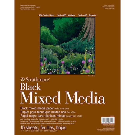 Strathmore 400 Series Mixed Media Pad, Black, Glue Binding, 15 Sheet, 11x14 inch P462-511