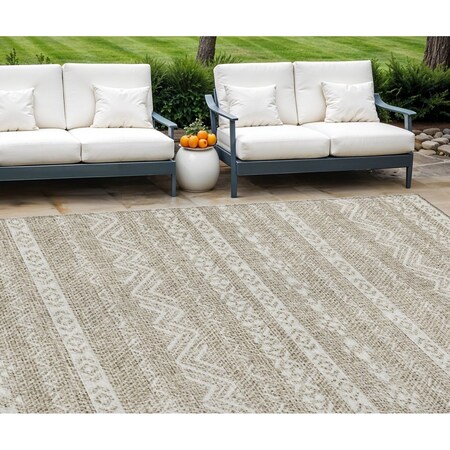 Homeroots 9' X 12' Beige And Ivory Southwestern Washable Indoor Outdoor Area Rug 587510