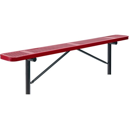 Global Industrial 8' Outdoor Steel Flat Bench, Perforated Metal, In Ground Mount, Red 262076IRD