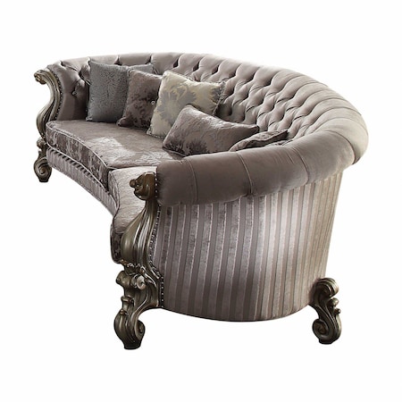 Homeroots 55" Gray Velvet Curved Floral Sofa And Toss Pillows With Champagne Legs 348646