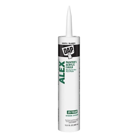 Dap Acrylic Latex Caulk, 10 oz, Cartridge, White, Acrylic Latex Base, ALEX 18670