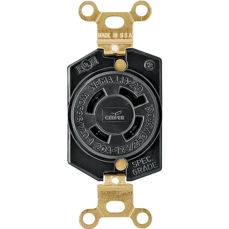 Eaton Wiring Devices Locking Receptacle, L14-20R, 20 A, 125/250V AC, 3 Pole, Black L1420R