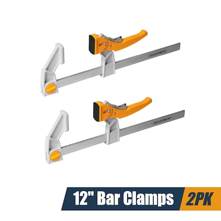 Powertec 12 Inch Bar Clamps w/ 440 lb Capacity, Quick-Release Woodworking Clamps w/ Aluminum Jaws, 2PK 72122