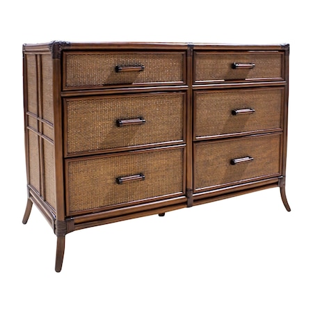 Hospitality Rattan Home Palm Cove 6-Drawer Dresser with Glass 1102-5645-ATQ-GL