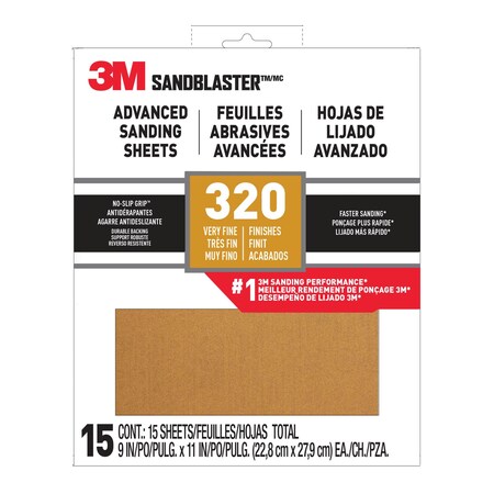 3M 3M Advanced Sanding Sheets w/NO-SLIP GRIP Backing 30320-G-15, 9 in x 11 in, 320 Grit, 5PK 30320ES-15-G