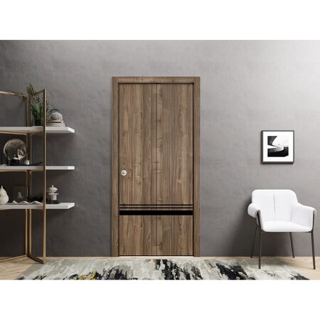 Sartodoors Sliding Closet Bi-fold Doors, Planum 0012 Walnut and Aluminum Strips, Sturdy Tracks Moldings Trims PLANUM0012BF-WLN-36