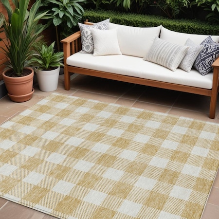 Homeroots 10' X 14' Gold And Beige Plaid Washable Indoor Outdoor Area Rug 595396