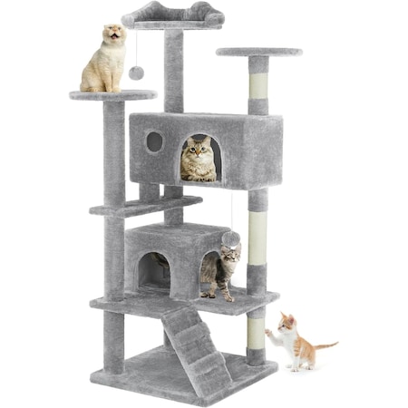 Simple Deluxe Cat Tree for Indoor Cats, 54 Inches Cat Tower with Scratching Post, Multi-Level Climbing Tree Cat H 3A88CATTREE54INLGRY