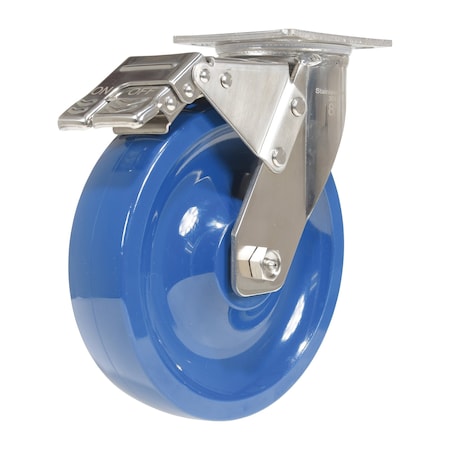 Vestil Solid Polyurethane Swivel With Total Brake Caster 8 In. x 2 In. 1400 lb Dark Blue CST-F-SS-8X2SP-SWTB