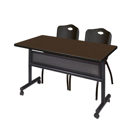 Regency Kobe Flip-Top Privacy Nesting Table W/ 2 M Stack Chairs, 48 in W, 30 in L, Neo Walnut MKFTM4830NW47BK