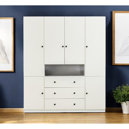 Homeroots 74" White Wood Six Door Three Drawer Combo Dresser 568812