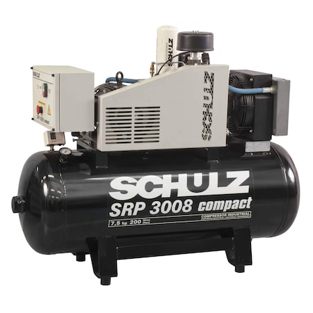 Schulz 8HP / 60 gallons - 27 CFM - Rotary Screw Compressor Open Cabinet - 230V Single Phase 970.3890-0