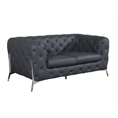 Homeroots 69in Gray And Silver Italian Leather Loveseat 477574