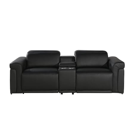 Homeroots 86in Black Italian Leather Power Reclining Loveseat With Storage 720526