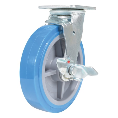 Vestil Polyurethane Swivel With Brake Caster 8 In. Diameter x 2 In. Width 925 lb Light Blue/Gray CST-KB-8X2PUP-SWB