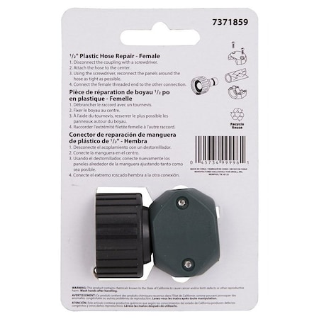 Landscapers Select Hose Coupling, 1/2 in, Female, Plastic, Green and Black GC530-23L