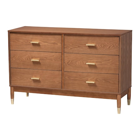 Baxton Studio Mandolin Mid-Century Ash Walnut Wood 6-Drawer Dresser 258-14052-ZORO