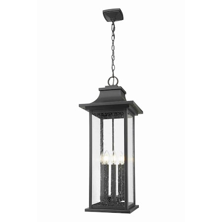 Z-Lite Tiberius 6 Light Outdoor Chain Mount Ceiling Fixture, Black, 12 In W x 31.5 In H 5017CHXL-BK