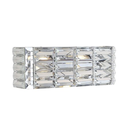 Jonathan Y Evelyn Crystal Rectangle 17.5" 2-Light Iron/Crystal Glam Modern LED Vanity Light, Chrome JYL7539A
