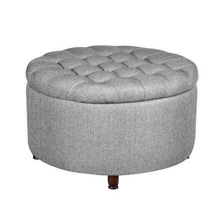 Niche Knight 28 in Large Round Pintucked Storage Ottoman with Lift off lid - Gray N6270CM