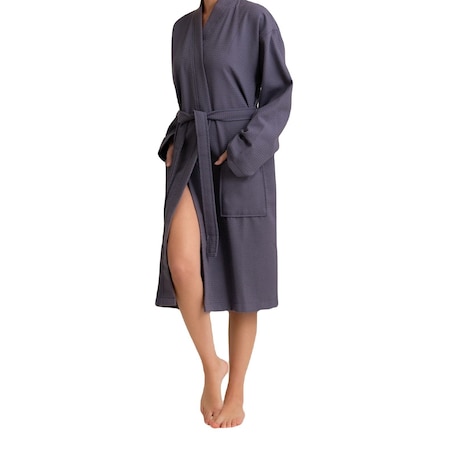 Towelsoft Women's Waffle Gray Turkish Bathrobe - 100% Cotton One Size WM-Wfl-Km-Rbs-Lng-GRY-OS