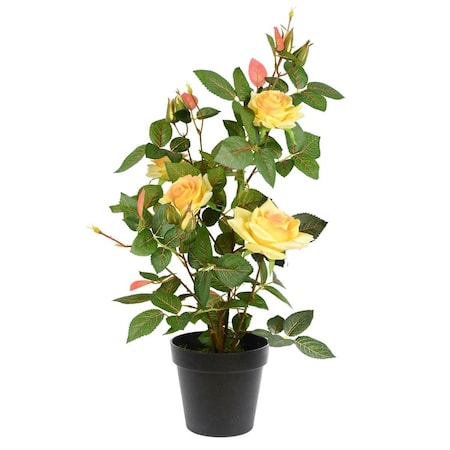 Dare2Decor 21 in. Yellow Rose Plant in Pot DA3876614