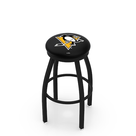 Holland Bar Stool Co 36" Blk Wrinkle Pittsburgh Penguins Swivel Bar Stool, Accent Ring L8B2B36PitPen