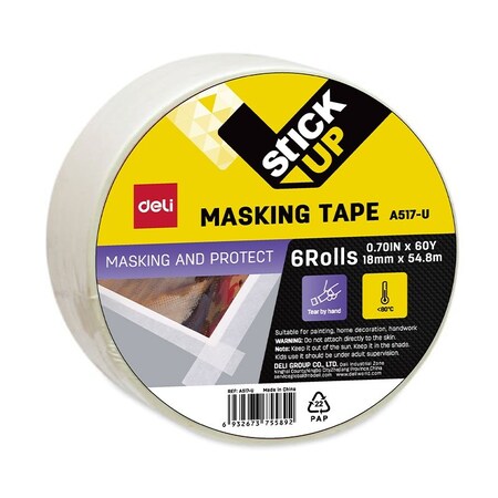 Deli Masking Tape 0.71in x 60yd, 3in Core, White, Writable, 48PK EA517-U