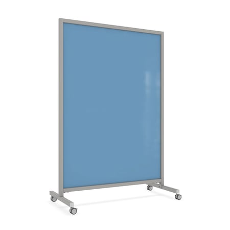 Ghent EZ Mobile Glassboard, Aluminum Frame, Non-Magnetic, 75"H x 50"W, Denim EZ1NA7550DM