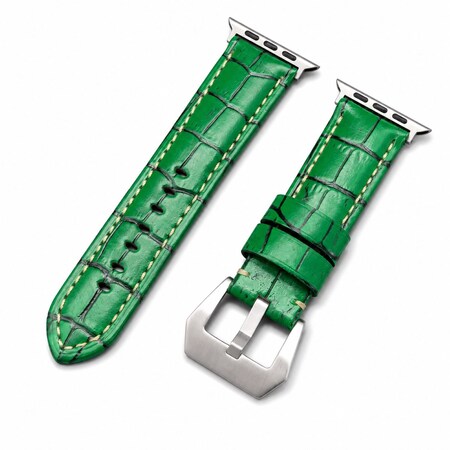 Elegani Alligator-Embossed Leather Band Compatible with Apple Watch 40mm, Green, Black Buckle LAT4-GRN-BLK-40