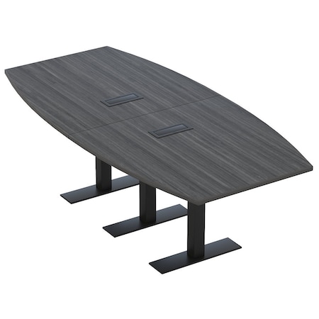 Skutchi Designs 8ft Conference Table With Power Unit | 8 Person Modular Boat Meeting Table | Harmony Series HAR-BOT-48X96-T.BK-WA7949-EBLK