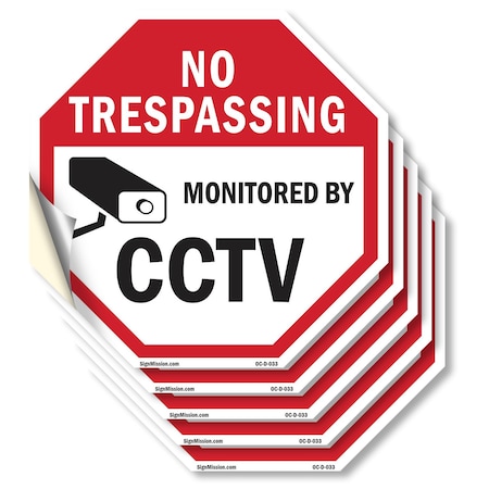 Signmission No Trespassing Monitored By CCTV, 6 inch X 6 inch, Vinyl Decal, 5PK OC-D-5PACK-6-33