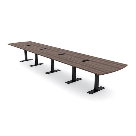 Skutchi Designs 20ft Conference Table W/ Power Unit | 20 Person Modular Arc Rectangle Meeting Table | Harmony Series HAR-AREC-48X240-T.BK-H3041-EBLK