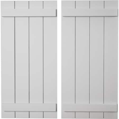 Ekena Millwork Rustic Four Board Joined Board-n-Batten Smooth Faux Wood Shutters (Per Pair), Primed Tan, 22"Wx42"H SHUBJS22X42SMPR