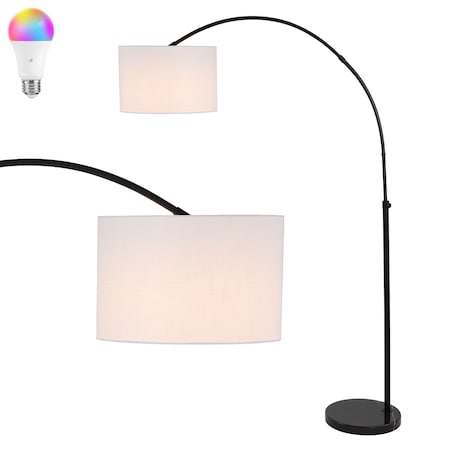 Jonathan Y Collier 70" Industrial Vintage Head-and-Height-Adjustable Iron LED Arc Floor Lamp w/Smart Bulb, Black JYL8504A