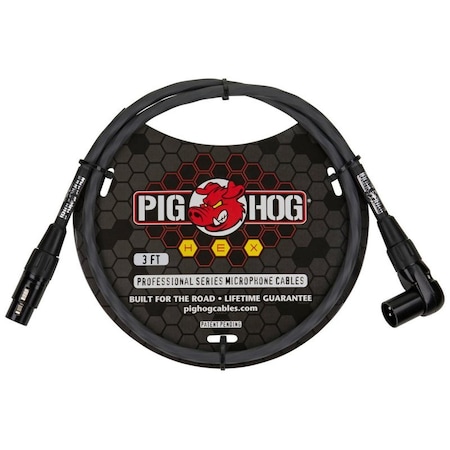 Pig Hog Hex Series Right Angle Mic Cable, 3-Feet - Grey PHMH3GRR