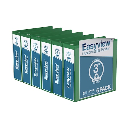 Davis Group Easyview Premium, Round Ring, Customizable, View Binder, (Green, 3"), PK6 8414-04-06