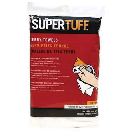 Trimaco SuperTuff Terry Towel, 17 in L, 14 in W, Cotton, White 10750