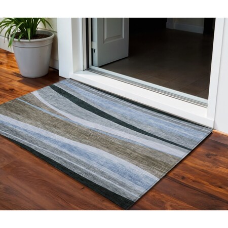Homeroots 3' X 5' Brown Blue And Gray Abstract Washable Indoor Outdoor Area Rug 603671